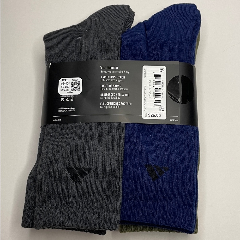 NWT adidas Men's Crew Socks in Olive & Navy - 6 Pack - Picture 2 of 4